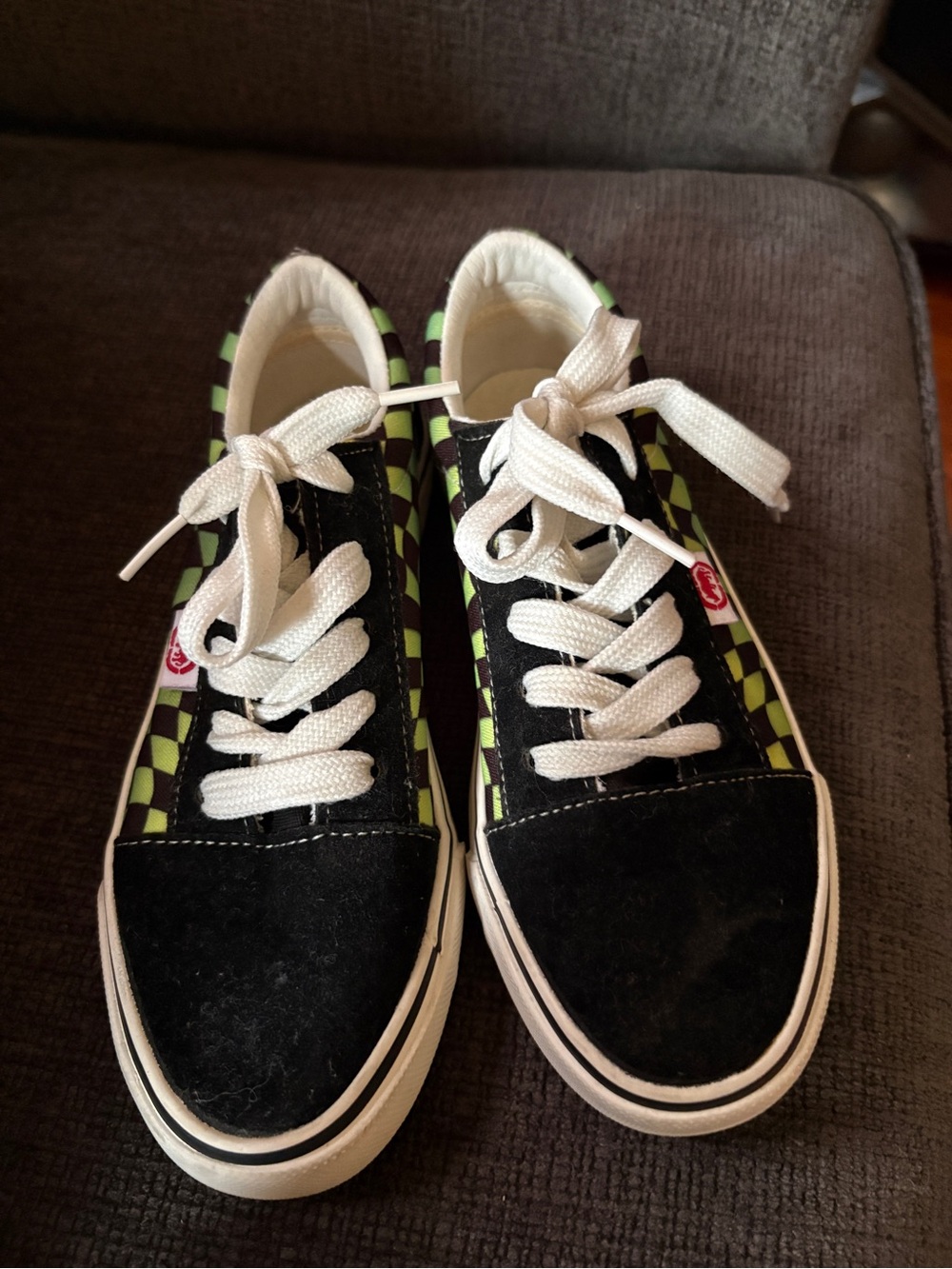 Kids Black & Green Checkerboard Lace-Up Sneakers